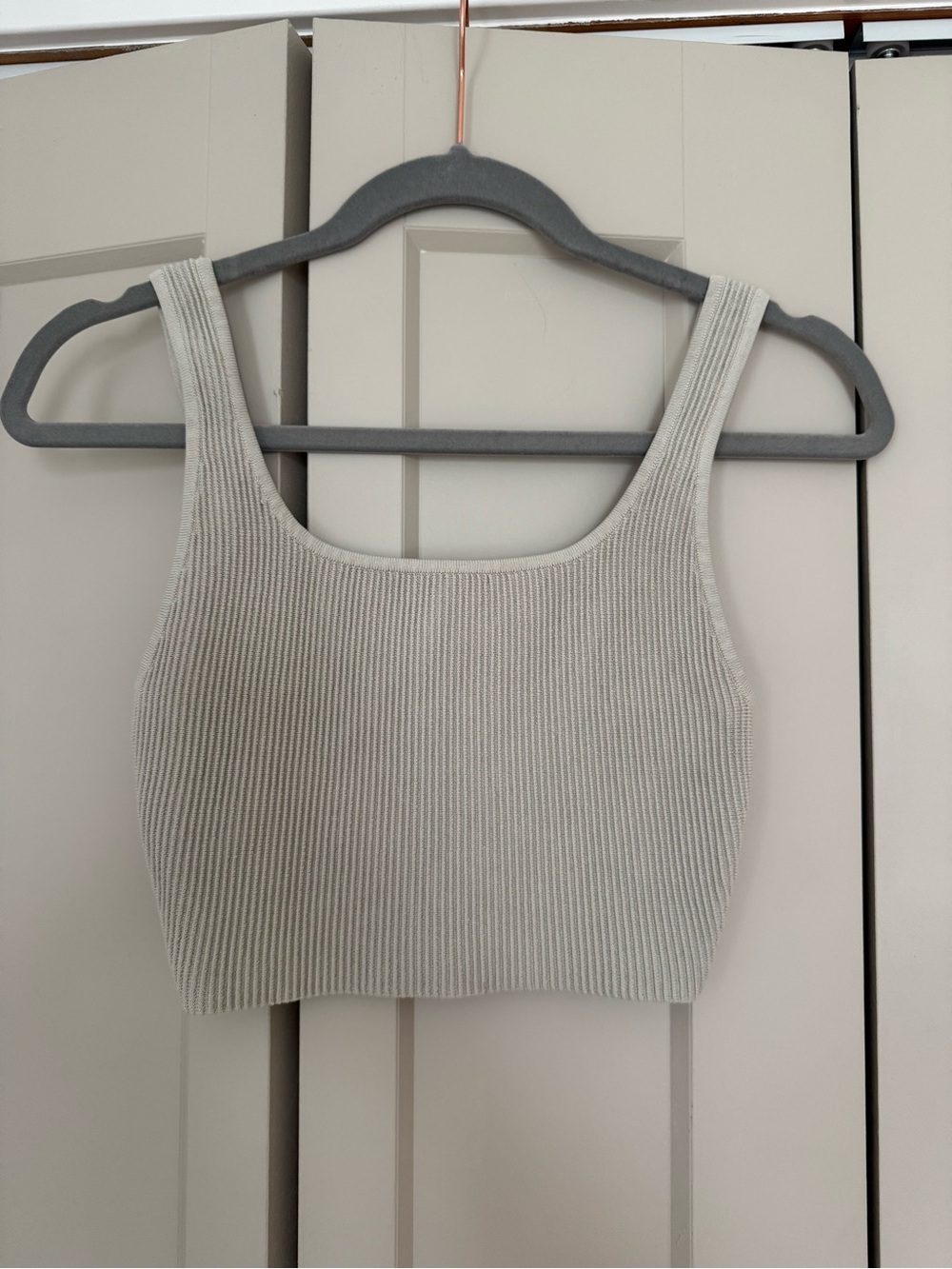 Aritzia Ribbed Square-Neck Crop Tank in Light Cream